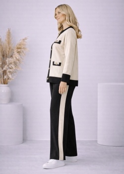 طقم تريكو نسائي قطعتين بجيوب وأزرار 4205  - اسود