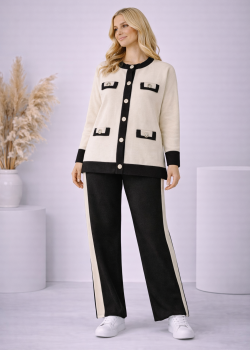 طقم تريكو نسائي قطعتين بجيوب وأزرار 4205  - اسود