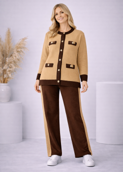 طقم تريكو نسائي قطعتين بجيوب وأزرار 4205  - شوكو