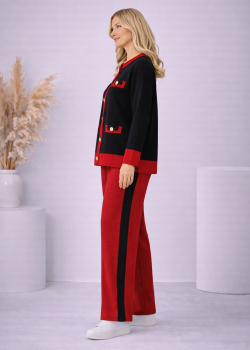 طقم تريكو نسائي قطعتين بجيوب وأزرار 4205  - خمري