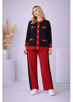 طقم تريكو نسائي قطعتين بجيوب وأزرار 4205  - خمري