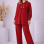 Women's Casual Button-Detail Knitwear Set 4206  - burgundy