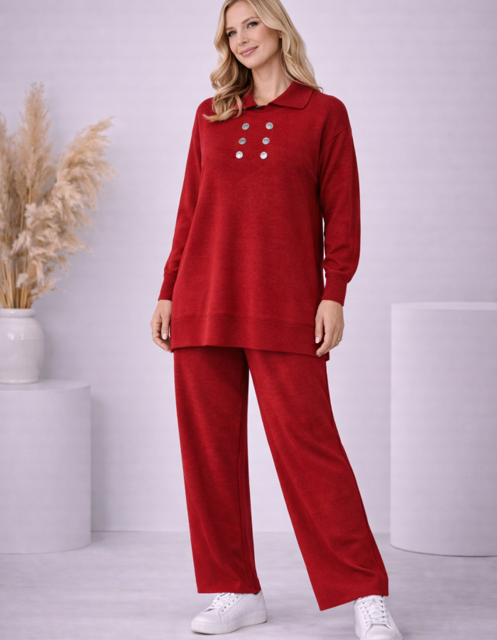 4206 طقم تريكو 6 ازرار  - burgundy