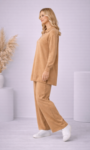 طقم تريكو نسائي كاجوال بصف أزرار 4206  - شوكو