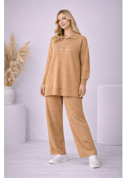 طقم تريكو نسائي كاجوال بصف أزرار 4206  - شوكو