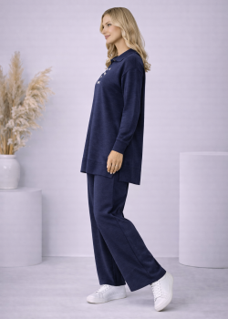 طقم تريكو نسائي كاجوال بصف أزرار 4206  - كحلي