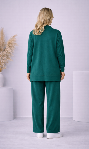 طقم تريكو نسائي كاجوال بصف أزرار 4206  - زيتي