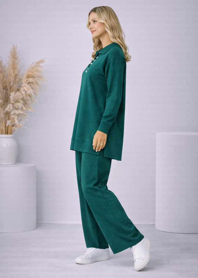 4206 طقم تريكو 6 ازرار  - زيتي