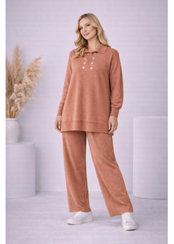 طقم تريكو نسائي كاجوال بصف أزرار 4206  - زهر