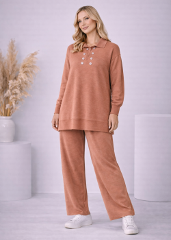 طقم تريكو نسائي كاجوال بصف أزرار 4206  - زهر