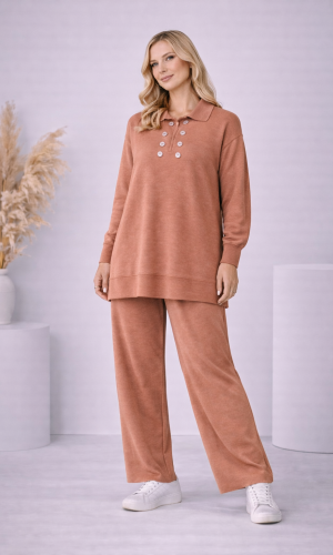 Lässiges Damen-Strickset mit Knopfreihe 4206  - Rosa