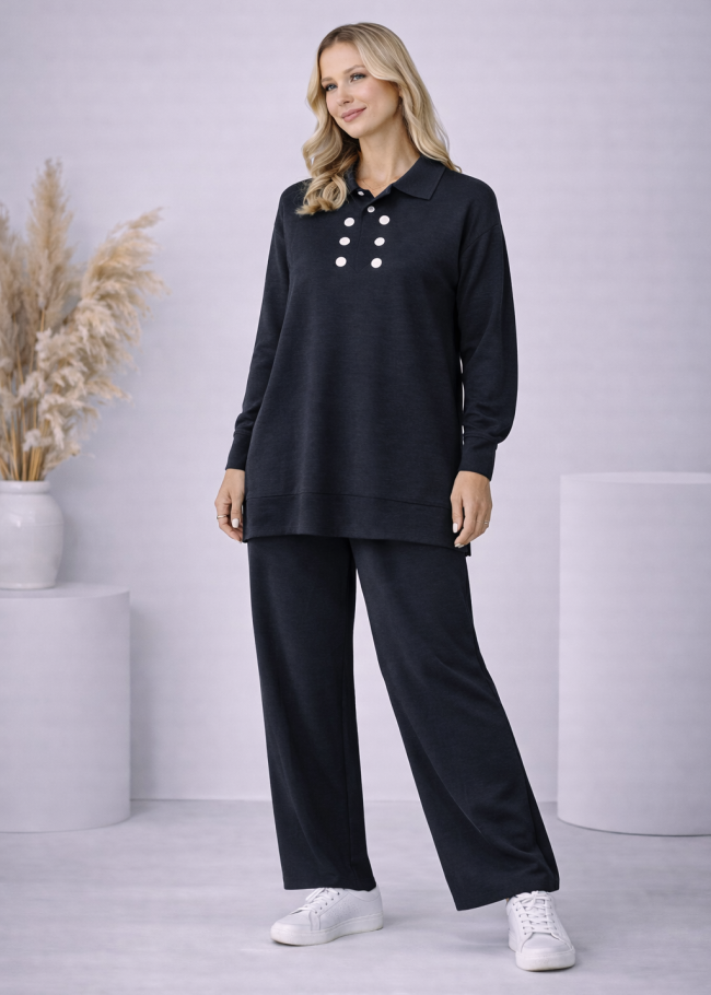 4206 طقم تريكو 6 ازرار  - اسود