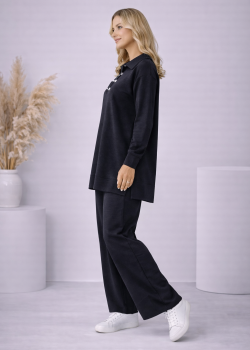 طقم تريكو نسائي كاجوال بصف أزرار 4206  - اسود