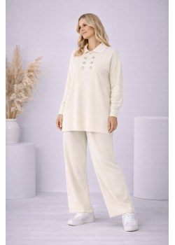 طقم تريكو نسائي كاجوال بصف أزرار 4206  - سكري