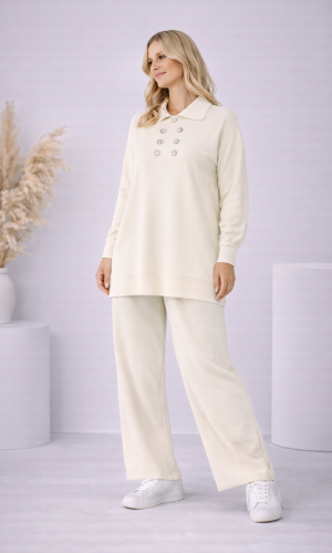 Women's Casual Button-Detail Knitwear Set 4206  - ecru