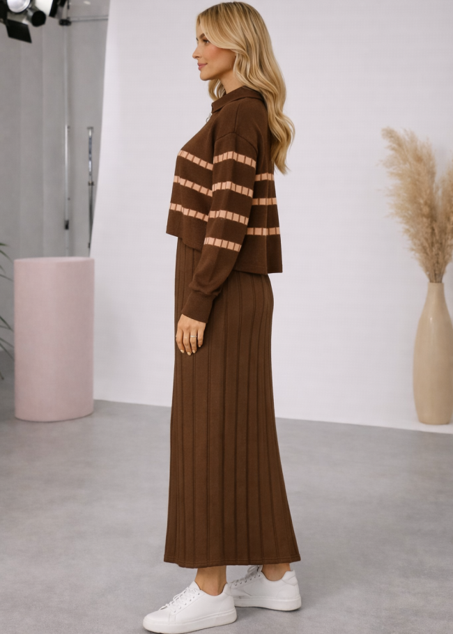 4207 فستان تريكو مكعبات  - بني