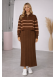 فستان تريكو نسائي راقٍ قطعتين بلوزة مخططة 4207  - بني