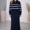 Elegantes zweiteiliges Damen-Strickkleid mit gestreiftem Oberteil 4207  - Dunkelblau