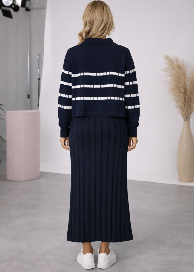 4207 فستان تريكو مكعبات  - كحلي