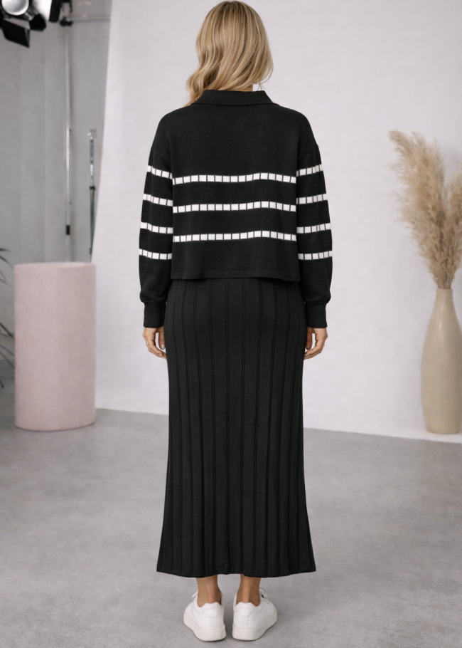 4207 فستان تريكو مكعبات  - اسود