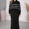 Elegantes zweiteiliges Damen-Strickkleid mit gestreiftem Oberteil 4207  - Schwarz