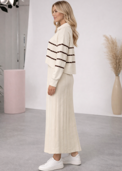 فستان تريكو نسائي راقٍ قطعتين بلوزة مخططة 4207  - سكري