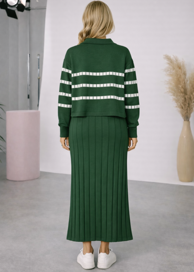 4207 فستان تريكو مكعبات  - زيتي