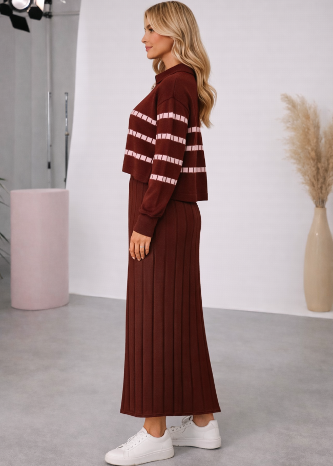 4207 فستان تريكو مكعبات  - خمري