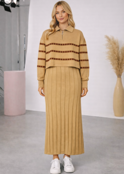 فستان تريكو نسائي راقٍ قطعتين بلوزة مخططة 4207  - شوكو