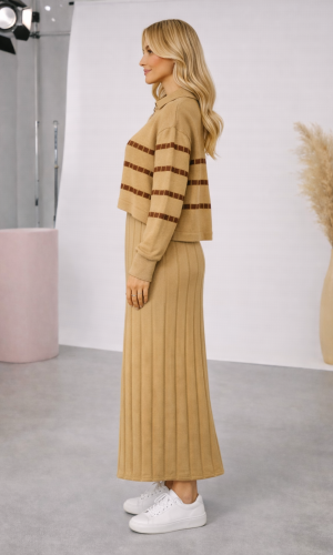 فستان تريكو نسائي راقٍ قطعتين بلوزة مخططة 4207  - شوكو