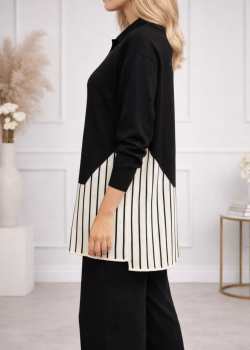 طقم تريكو نسائي عصري قطعتين بتفاصيل هندسية 4208 - اسود