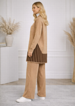 طقم تريكو نسائي عصري قطعتين بتفاصيل هندسية 4208 - شوكو