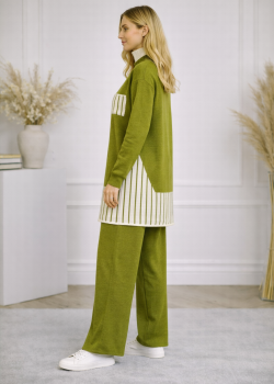 طقم تريكو نسائي عصري قطعتين بتفاصيل هندسية 4208 - عفني