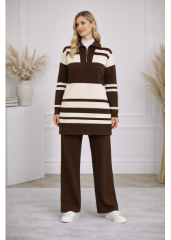 طقم تريكو نسائي عصري قطعتين مخطط بياقة سحاب 4209  - شوكو كاشف