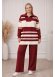 Women's Modern Two-Piece Striped Knitwear Set with Zip Collar 4209  - burgundy