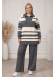 طقم تريكو نسائي عصري قطعتين مخطط بياقة سحاب 4209 - فضي