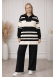 Women's Modern Two-Piece Striped Knitwear Set with Zip Collar 4209  - black