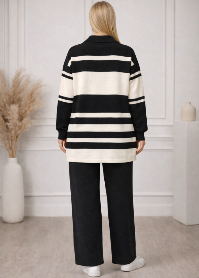 4209 طقم تريكو مقلم عريض  - black