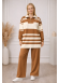 Women's Modern Two-Piece Striped Knitwear Set with Zip Collar 4209  - tan