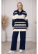 Women's Modern Two-Piece Striped Knitwear Set with Zip Collar 4209  - deep blue