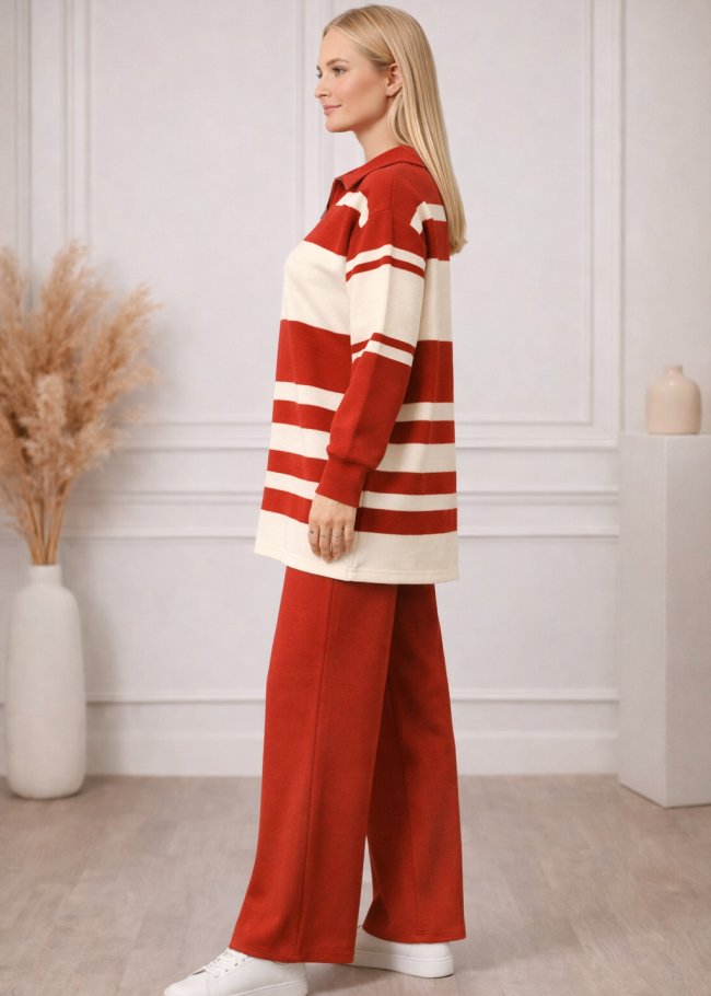 4209 طقم تريكو مقلم عريض  - red