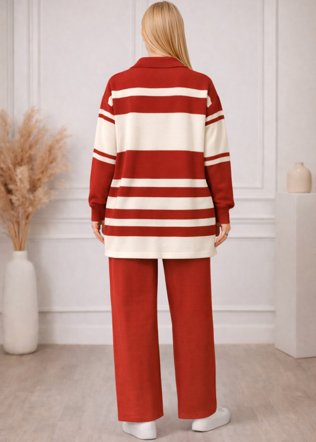 4209 طقم تريكو مقلم عريض  - red