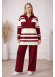 Women's Modern Two-Piece Striped Knitwear Set with Zip Collar 4209  - burgundy
