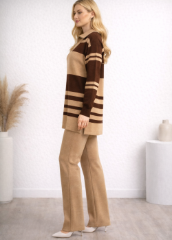 طقم تريكو نسائي عصري قطعتين مخطط بياقة سحاب 4209 - شوكو