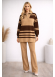 Women's Modern Two-Piece Striped Knitwear Set with Zip Collar 4209  - ivory