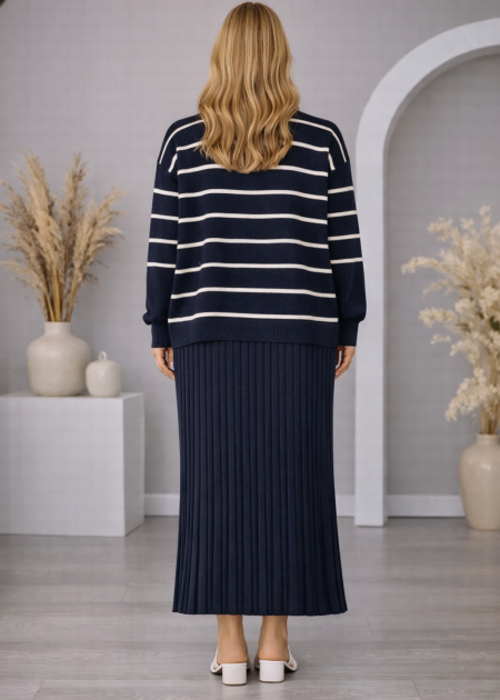 knit dress set Elegant Women's Two-Piece Striped 4210 - deep blue - OUTER WEAR - Moda Mix cheria