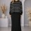 Elegantes zweiteiliges Damen-Strickkleid gestreift 4210  - Schwarz