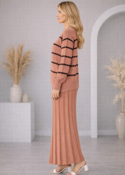 فستان تريكو قطعتين ياقة مدورة 4211  - زهر