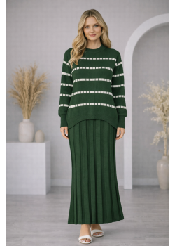 فستان تريكو قطعتين ياقة مدورة 4211  - زيتي