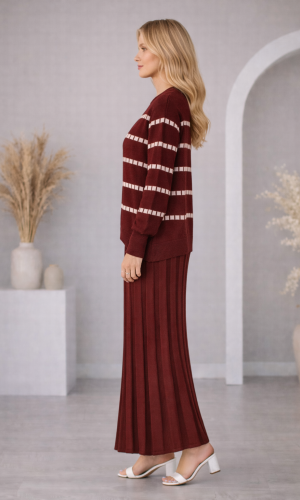 Zweiteiliges Strickkleid mit Rollkragen 4211  - Bordeaux
